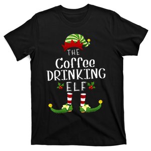 Coffee Drinking Christmas Elf Matching Pajama XMas Party T-Shirt