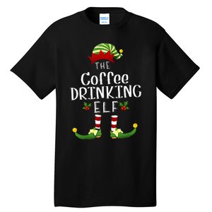 Coffee Drinking Christmas Elf Matching Pajama XMas Party Tall T-Shirt