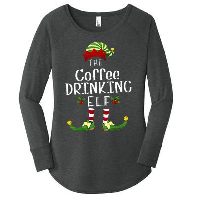 Coffee Drinking Christmas Elf Matching Pajama XMas Party Women's Perfect Tri Tunic Long Sleeve Shirt