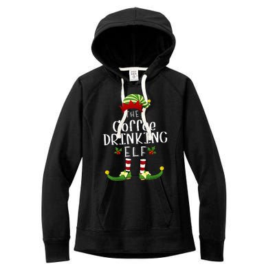 Coffee Drinking Christmas Elf Matching Pajama XMas Party Women's Fleece Hoodie