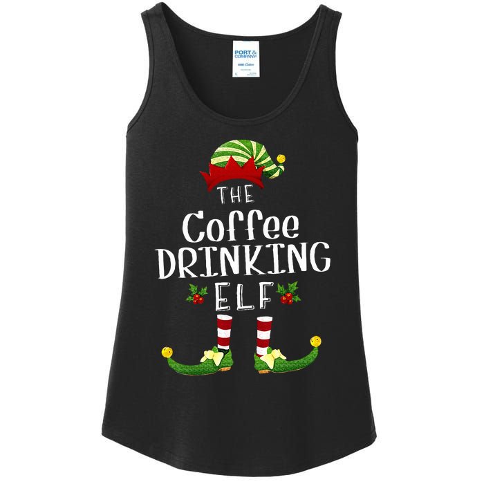 Coffee Drinking Christmas Elf Matching Pajama XMas Party Ladies Essential Tank