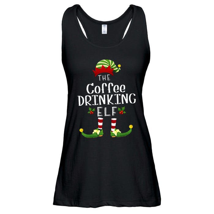 Coffee Drinking Christmas Elf Matching Pajama XMas Party Ladies Essential Flowy Tank