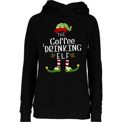 Coffee Drinking Christmas Elf Matching Pajama XMas Party Womens Funnel Neck Pullover Hood