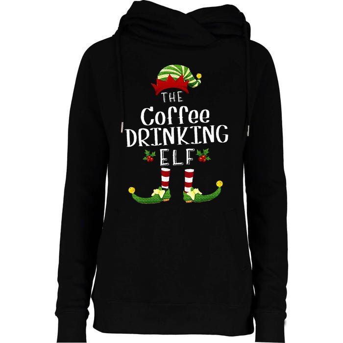 Coffee Drinking Christmas Elf Matching Pajama XMas Party Womens Funnel Neck Pullover Hood