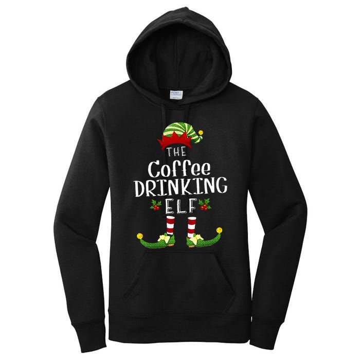 Coffee Drinking Christmas Elf Matching Pajama XMas Party Women's Pullover Hoodie