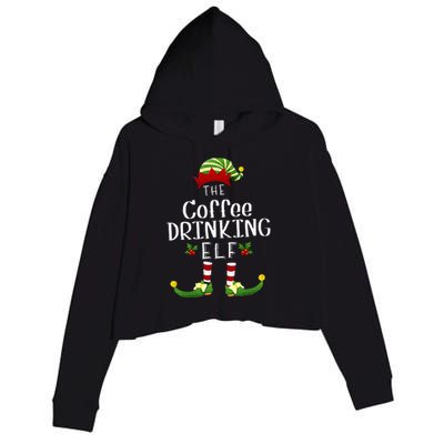 Coffee Drinking Christmas Elf Matching Pajama XMas Party Crop Fleece Hoodie