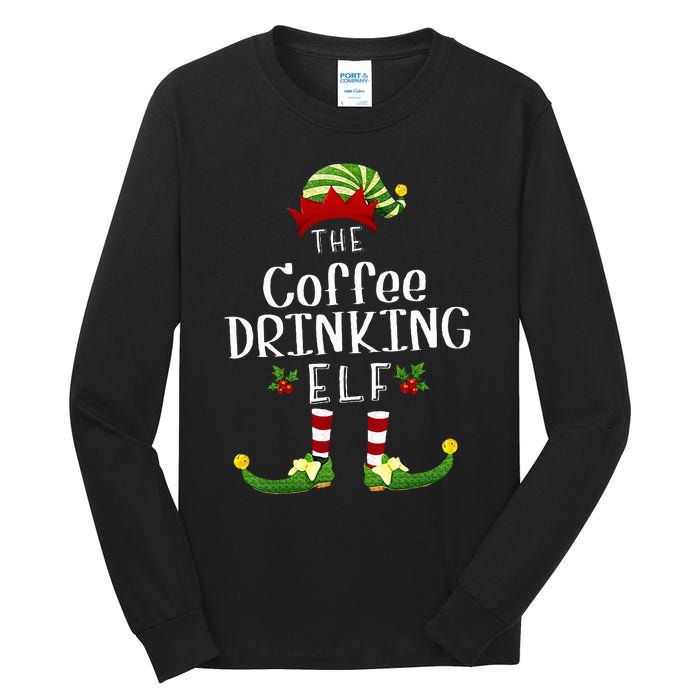 Coffee Drinking Christmas Elf Matching Pajama XMas Party Tall Long Sleeve T-Shirt