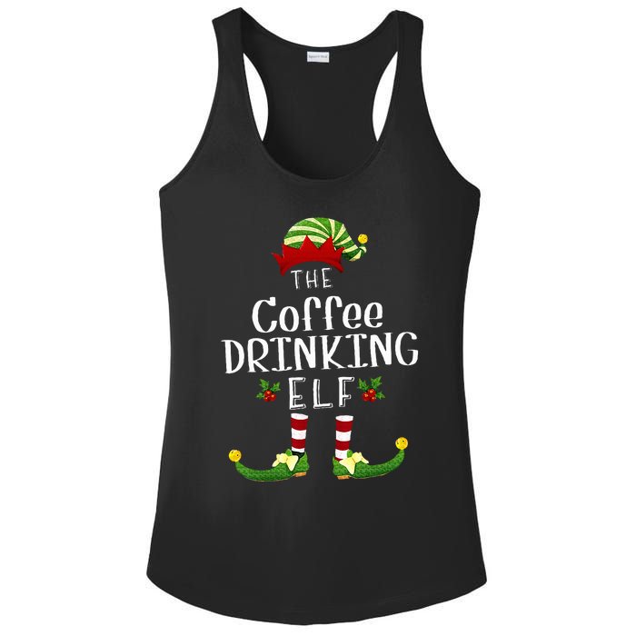 Coffee Drinking Christmas Elf Matching Pajama XMas Party Ladies PosiCharge Competitor Racerback Tank