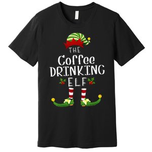 Coffee Drinking Christmas Elf Matching Pajama XMas Party Premium T-Shirt