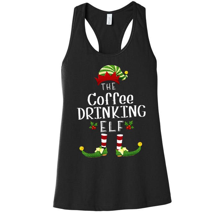 Coffee Drinking Christmas Elf Matching Pajama XMas Party Women's Racerback Tank