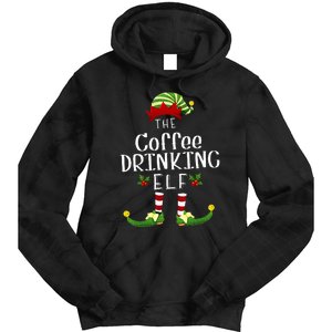 Coffee Drinking Christmas Elf Matching Pajama XMas Party Tie Dye Hoodie