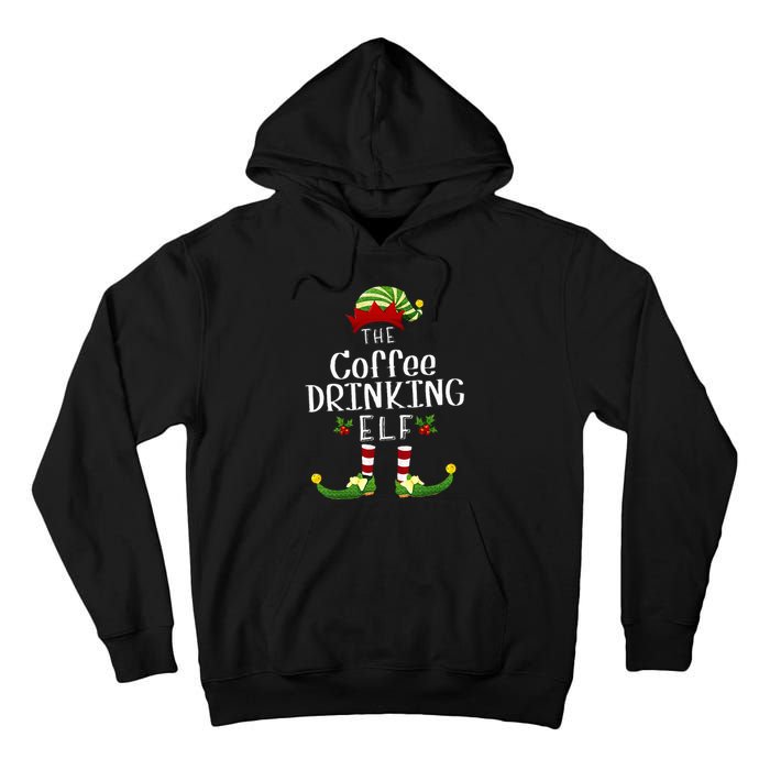 Coffee Drinking Christmas Elf Matching Pajama XMas Party Tall Hoodie