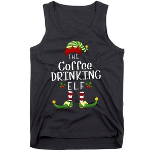 Coffee Drinking Christmas Elf Matching Pajama XMas Party Tank Top