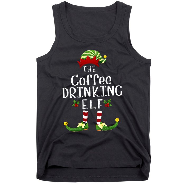 Coffee Drinking Christmas Elf Matching Pajama XMas Party Tank Top