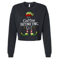 Coffee Drinking Christmas Elf Matching Pajama XMas Party Cropped Pullover Crew