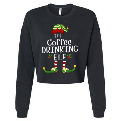 Coffee Drinking Christmas Elf Matching Pajama XMas Party Cropped Pullover Crew