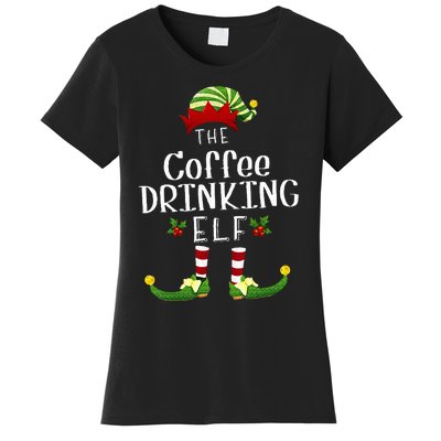 Coffee Drinking Christmas Elf Matching Pajama XMas Party Women's T-Shirt