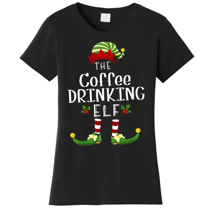 Coffee Drinking Christmas Elf Matching Pajama XMas Party Women's T-Shirt