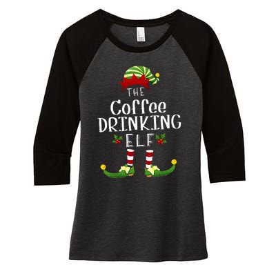 Coffee Drinking Christmas Elf Matching Pajama XMas Party Women's Tri-Blend 3/4-Sleeve Raglan Shirt