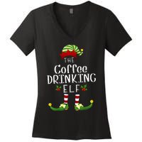 Coffee Drinking Christmas Elf Matching Pajama XMas Party Women's V-Neck T-Shirt