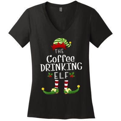 Coffee Drinking Christmas Elf Matching Pajama XMas Party Women's V-Neck T-Shirt