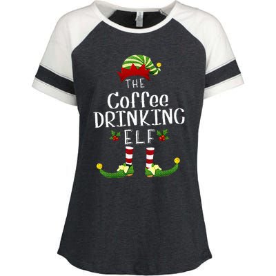 Coffee Drinking Christmas Elf Matching Pajama XMas Party Enza Ladies Jersey Colorblock Tee