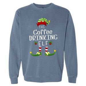 Coffee Drinking Christmas Elf Matching Pajama XMas Party Garment-Dyed Sweatshirt