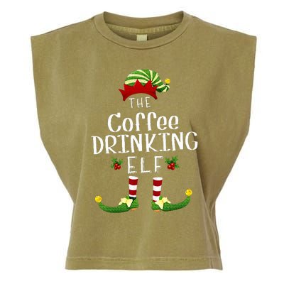 Coffee Drinking Christmas Elf Matching Pajama XMas Party Garment-Dyed Women's Muscle Tee