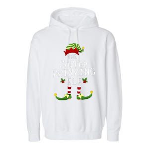 Coffee Drinking Christmas Elf Matching Pajama XMas Party Garment-Dyed Fleece Hoodie