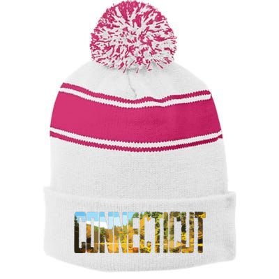 Cool Design Connecticut T Stripe Pom Pom Beanie