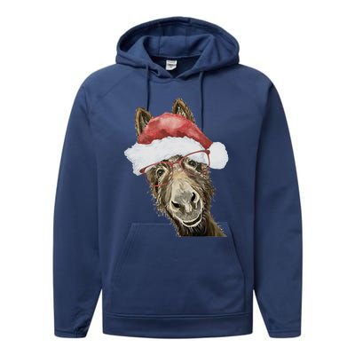 Christmas Donkey, Cute Christmas Donkey Performance Fleece Hoodie