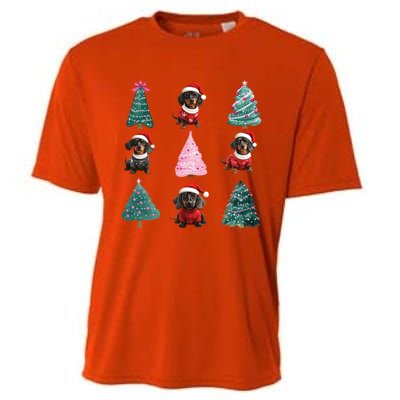 Cute Dachshund Christmas Tree Pattern Merry Xmas Dog Lover Great Gift Cooling Performance Crew T-Shirt