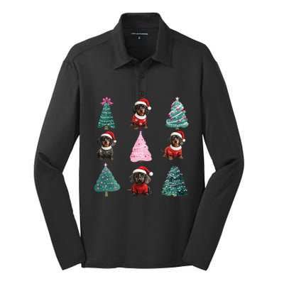 Cute Dachshund Christmas Tree Pattern Merry Xmas Dog Lover Great Gift Silk Touch Performance Long Sleeve Polo