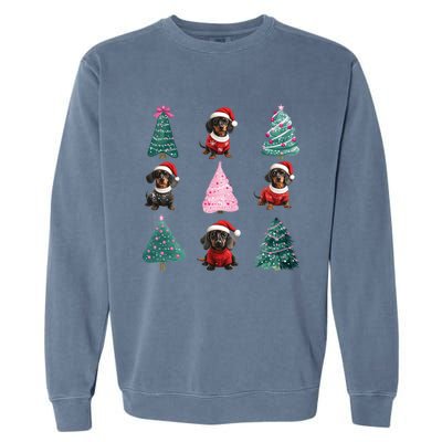 Cute Dachshund Christmas Tree Pattern Merry Xmas Dog Lover Great Gift Garment-Dyed Sweatshirt