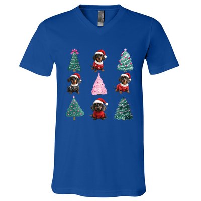 Cute Dachshund Christmas Tree Pattern Merry Xmas Dog Lover Great Gift V-Neck T-Shirt