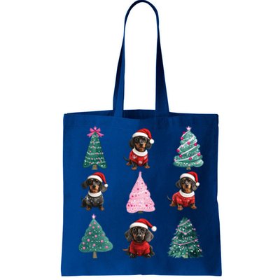 Cute Dachshund Christmas Tree Pattern Merry Xmas Dog Lover Great Gift Tote Bag