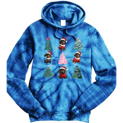 Cute Dachshund Christmas Tree Pattern Merry Xmas Dog Lover Great Gift Tie Dye Hoodie