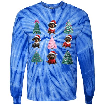 Cute Dachshund Christmas Tree Pattern Merry Xmas Dog Lover Great Gift Tie-Dye Long Sleeve Shirt