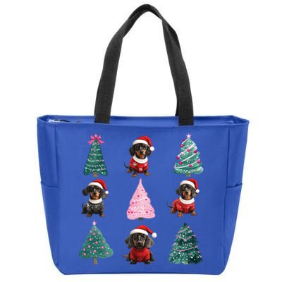 Cute Dachshund Christmas Tree Pattern Merry Xmas Dog Lover Great Gift Zip Tote Bag