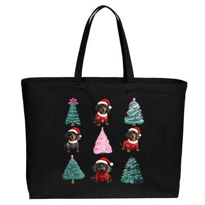 Cute Dachshund Christmas Tree Pattern Merry Xmas Dog Lover Great Gift Cotton Canvas Jumbo Tote