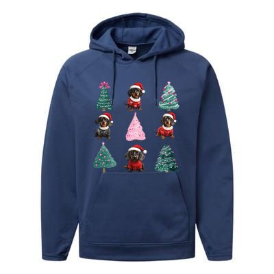 Cute Dachshund Christmas Tree Pattern Merry Xmas Dog Lover Great Gift Performance Fleece Hoodie