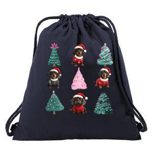 Cute Dachshund Christmas Tree Pattern Merry Xmas Dog Lover Great Gift Drawstring Bag