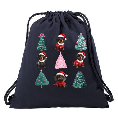 Cute Dachshund Christmas Tree Pattern Merry Xmas Dog Lover Great Gift Drawstring Bag