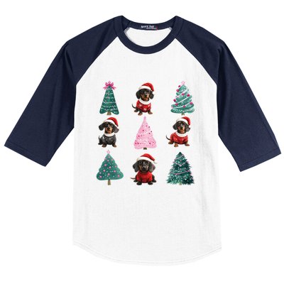 Cute Dachshund Christmas Tree Pattern Merry Xmas Dog Lover Great Gift Baseball Sleeve Shirt