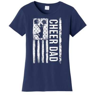 Cheer Dad Cheerleading American Flag Fathers Day Cheerleader Women's T-Shirt