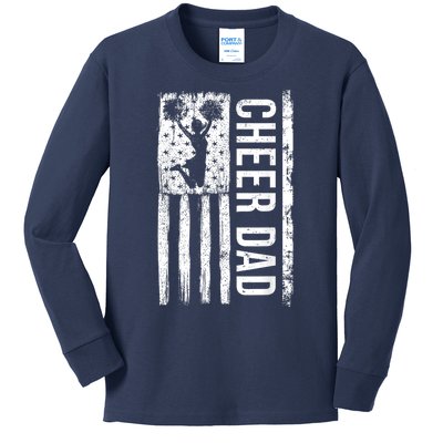 Cheer Dad Cheerleading American Flag Fathers Day Cheerleader Kids Long Sleeve Shirt