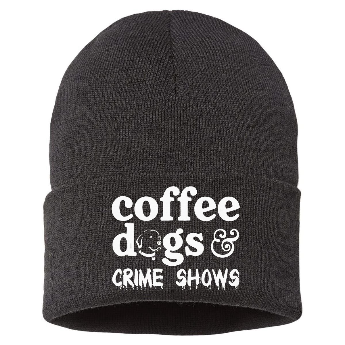 Coffee Dogs Crime Shows Funny Coffee Dog Lovers Sustainable Knit Beanie