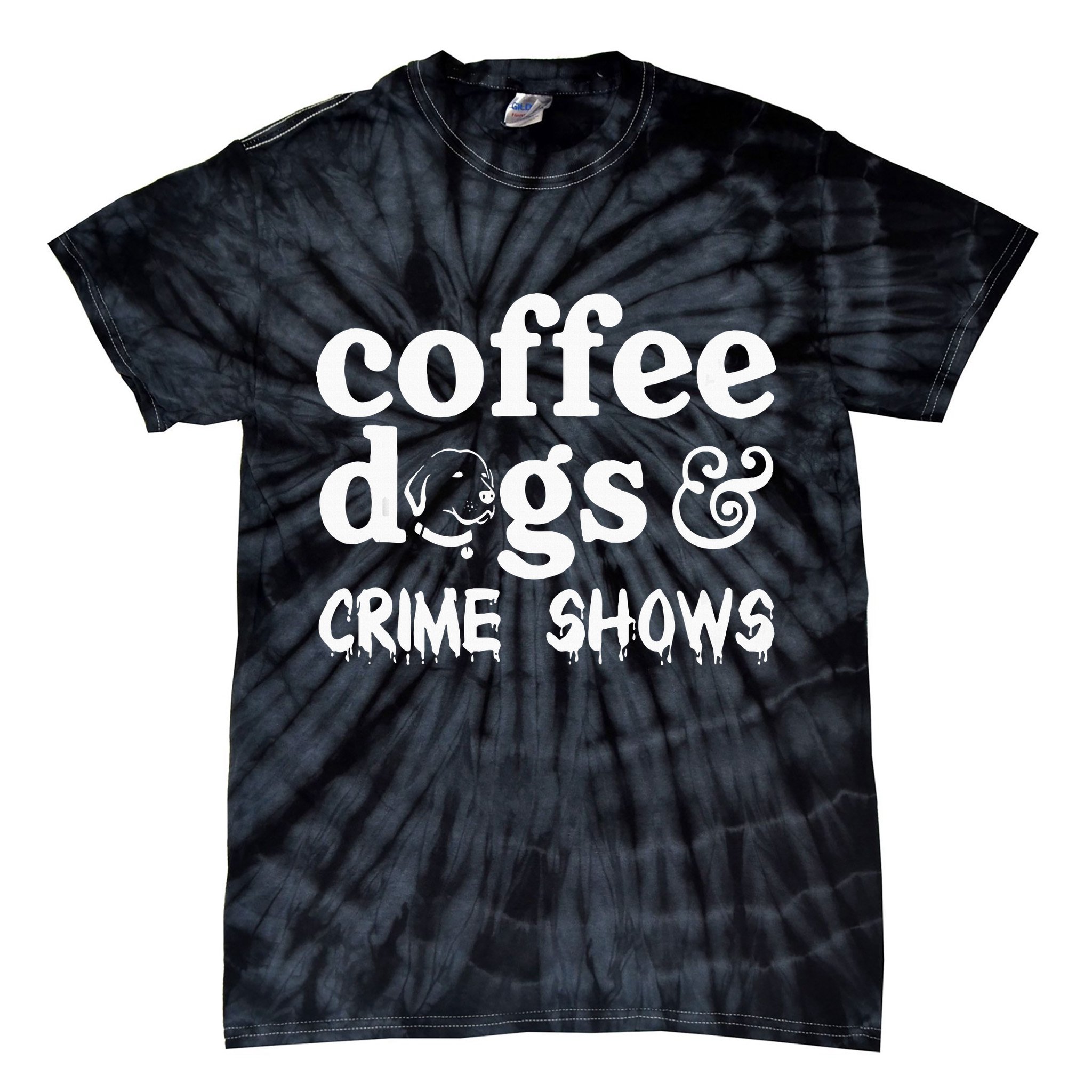 Coffee Dogs Crime Shows Funny Coffee Dog Lovers Tie-Dye T-Shirt