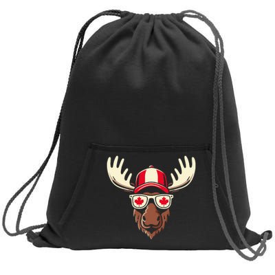 Canada Day Canadian Flag Maple Leaf Moose Sunglasses Sweatshirt Cinch Pack Bag