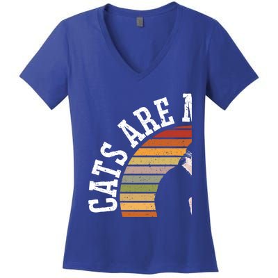 Cat Daddy Catfather Distressed Gift Women's V-Neck T-Shirt